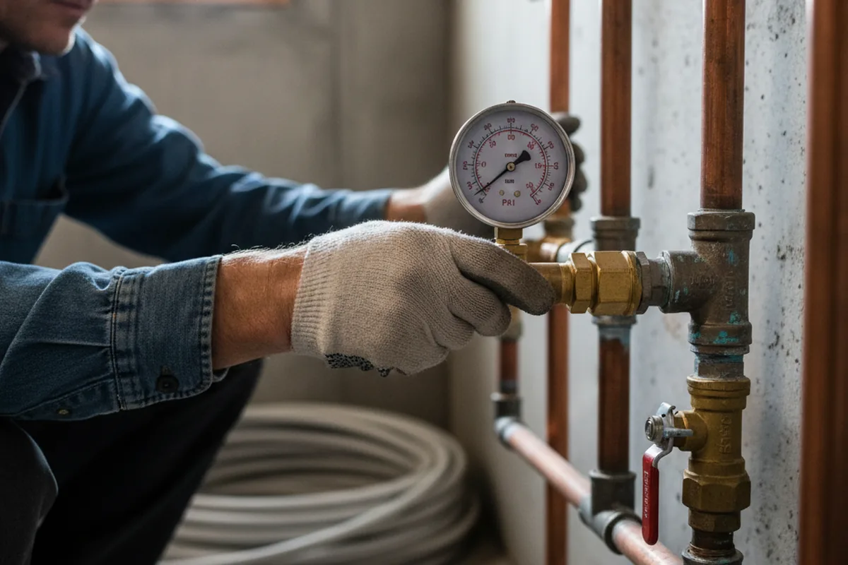 Pressure testing a repaired line during Water Line Repair in Kennebunk